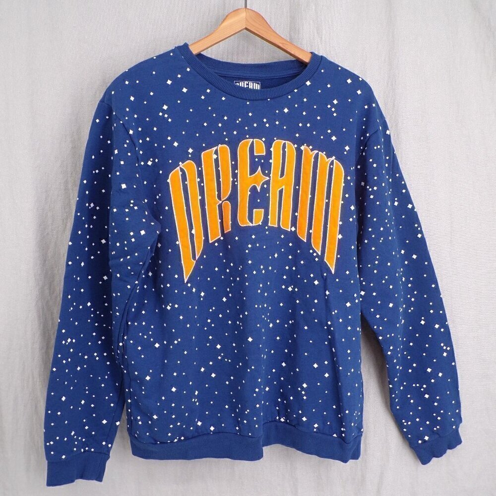 Women's XL Cozy Comfy Blue with Stars Heavy Cotton Crewneck Pullover Sweatshirt